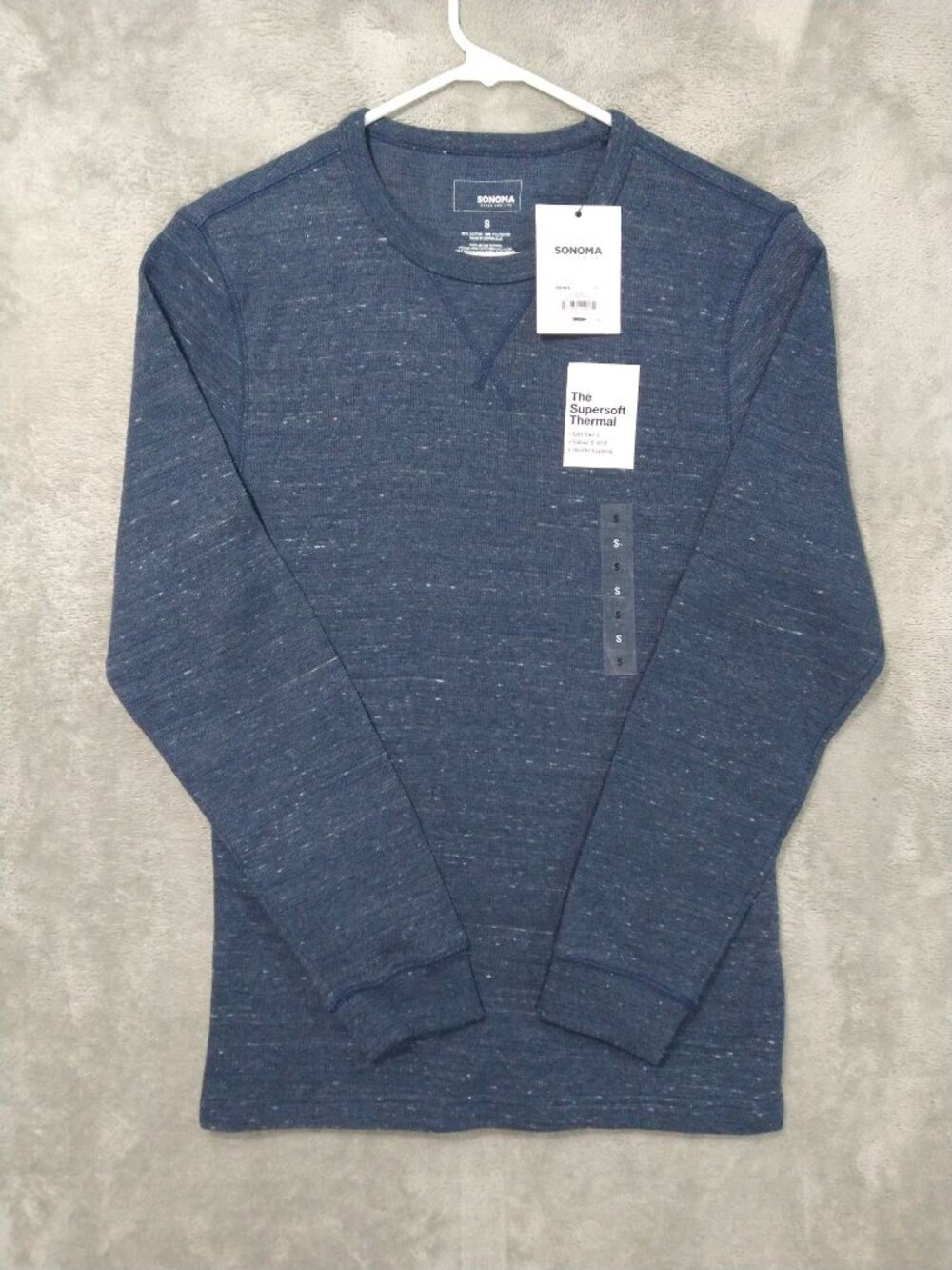 Sonoma Shirt Mens Small Blue Supersoft Thermal Crew Neck Long Sleeve Stretch
